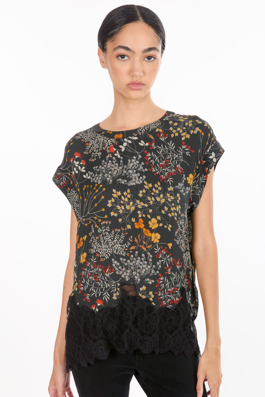 Nalani Top - Silk Double Georgette with Lace