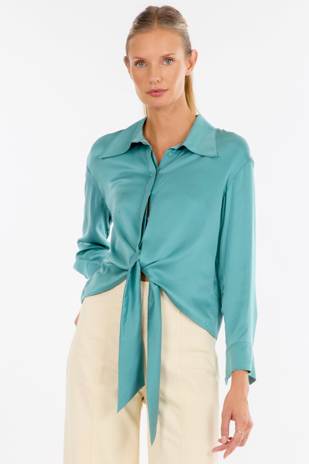 Rae Top - Cyan Green - 100% Silk