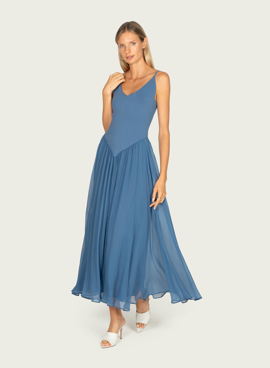 Azella Dress - Knit Rib with Silk Crinkle Chiffon