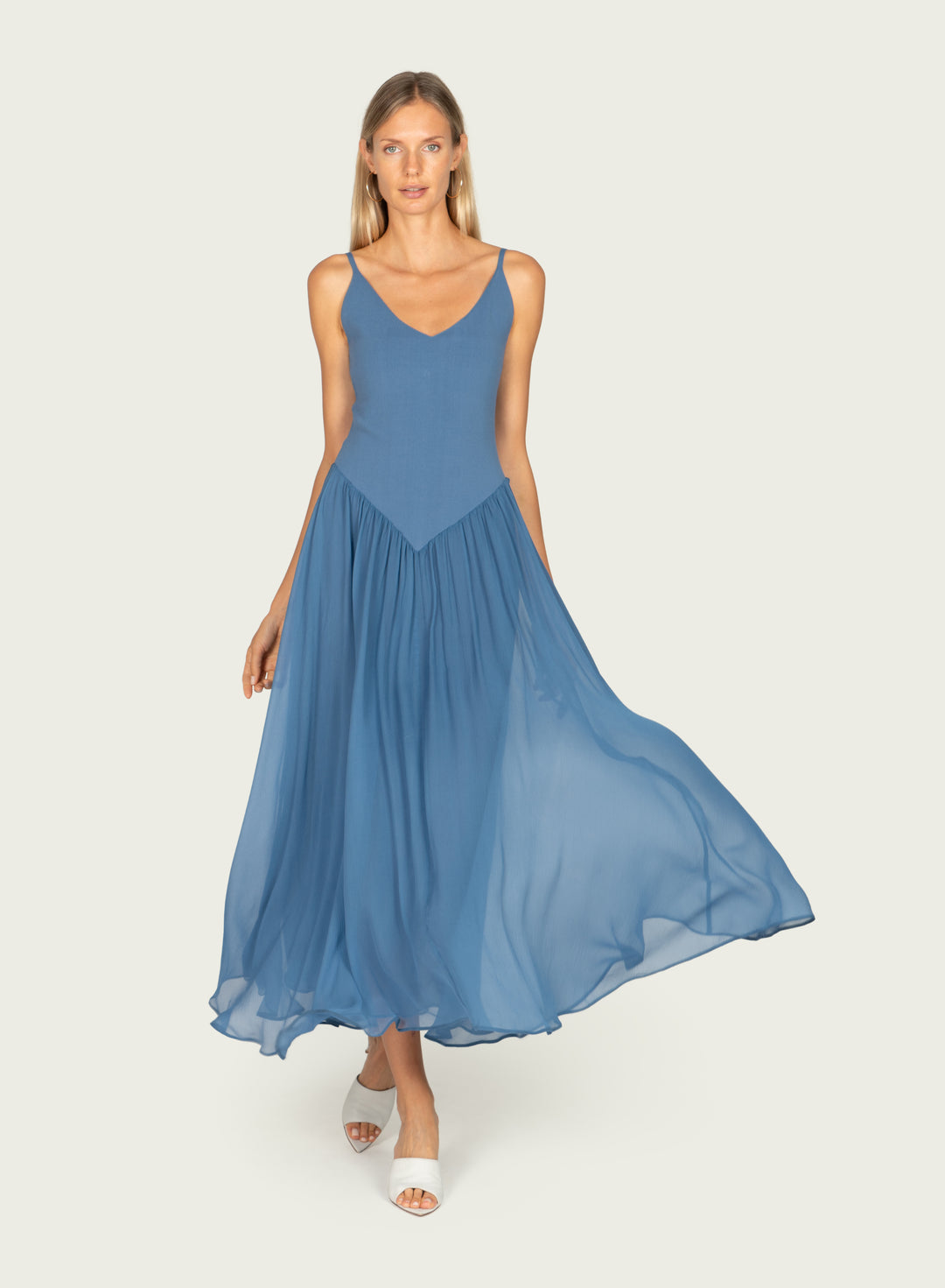 Azella Dress - Knit Rib with Silk Crinkle Chiffon
