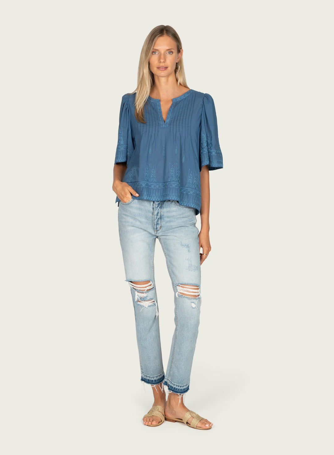 Kali Top - Cotton Voile with Embroidery