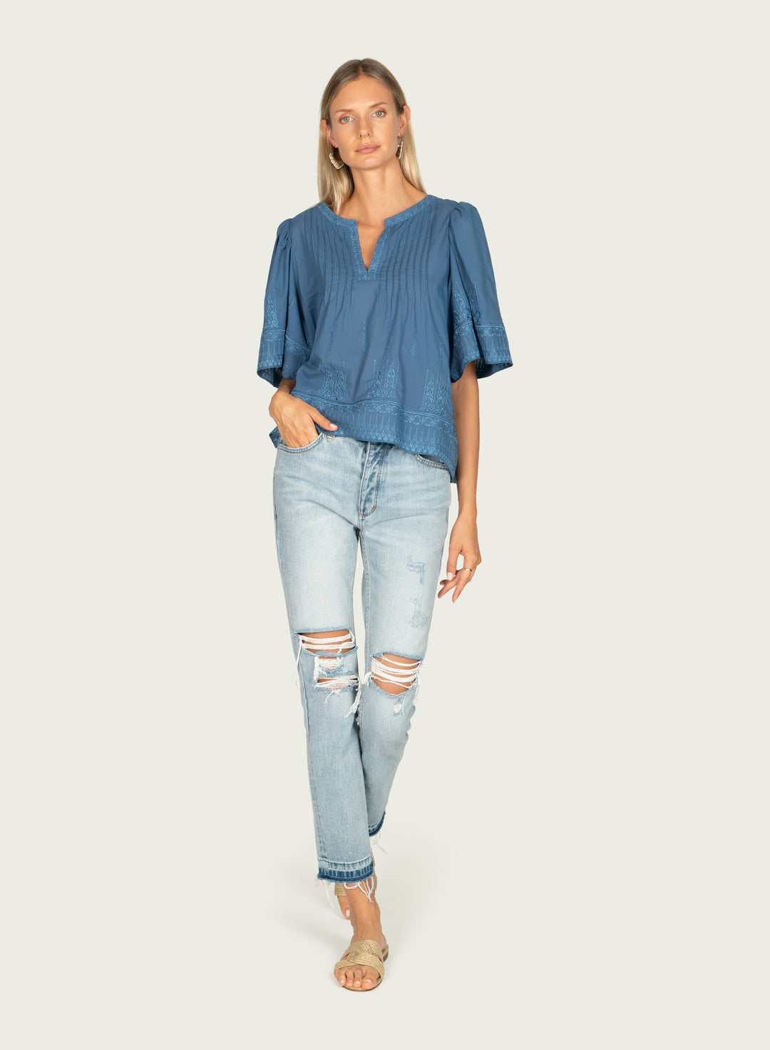 Kali Top - Cotton Voile with Embroidery