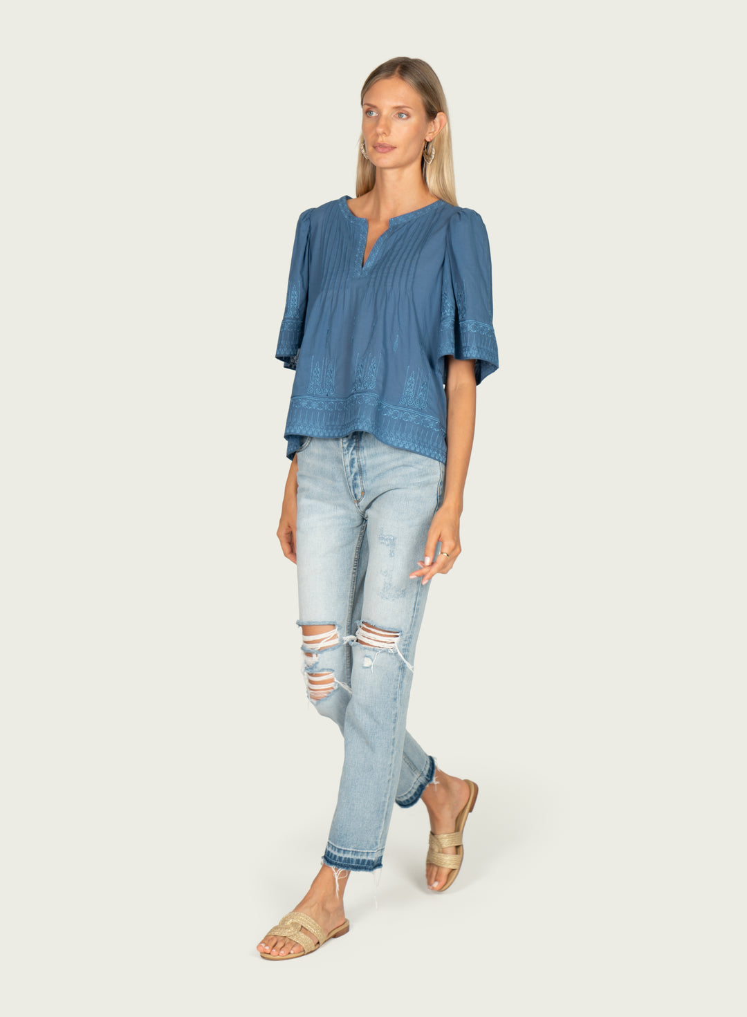 Kali Top - Cotton Voile with Embroidery