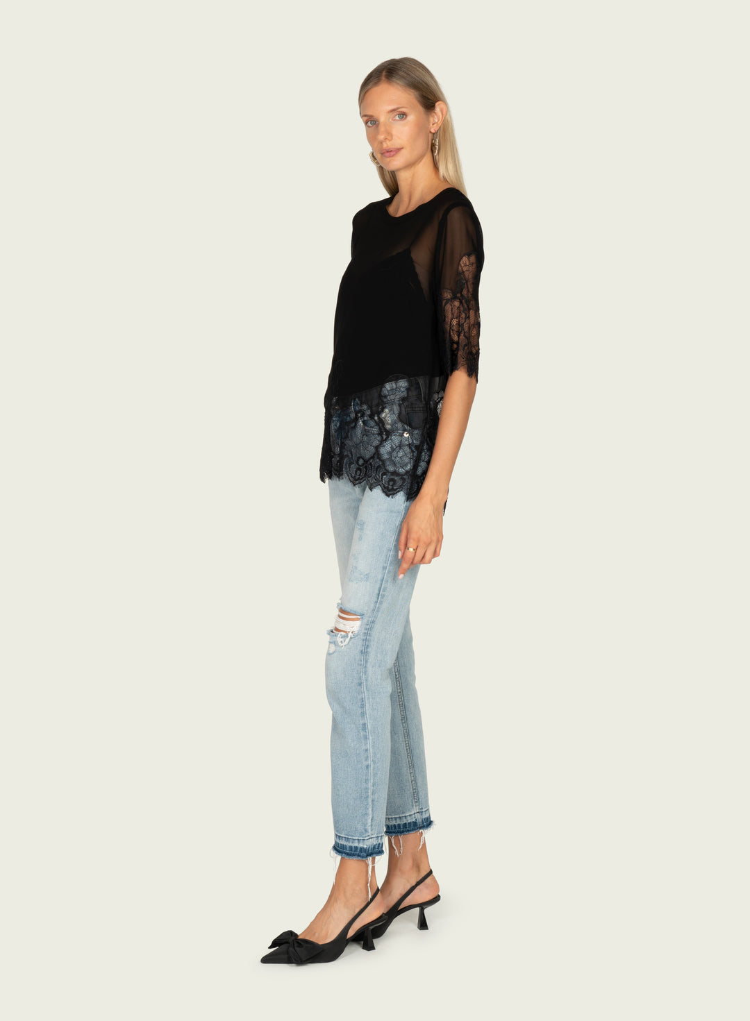 Linnea Top - 100% Silk Georgette with Lace