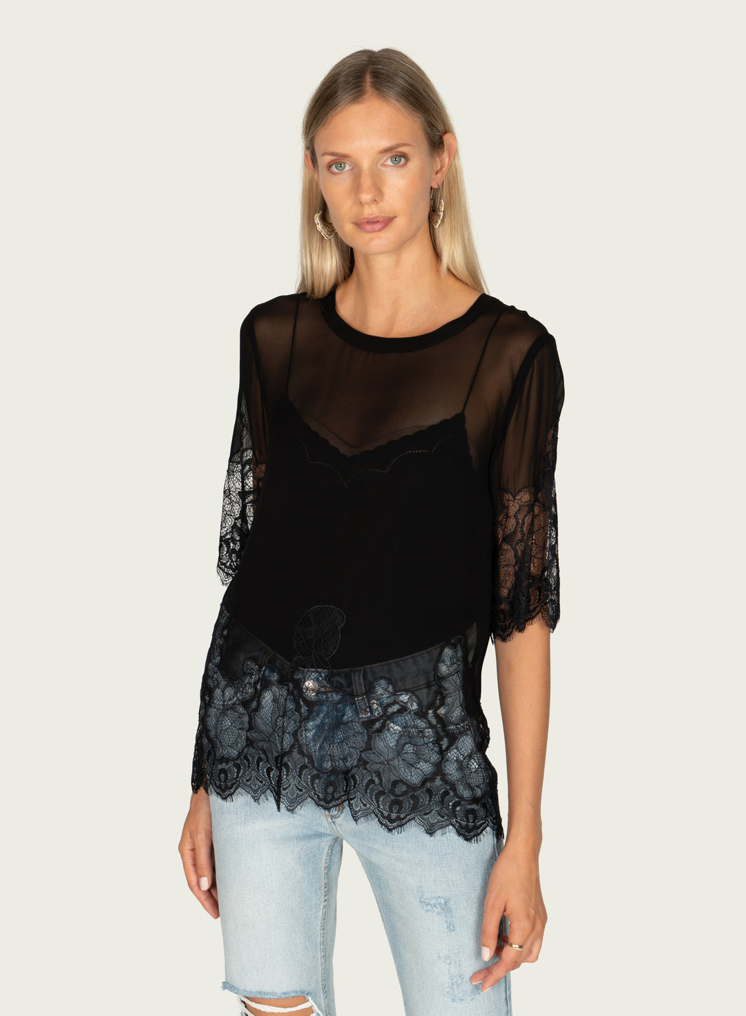 Linnea Top - 100% Silk Georgette with Lace
