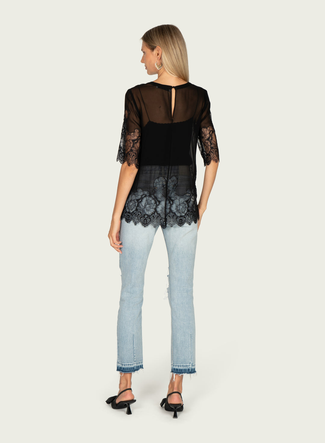 Linnea Top - 100% Silk Georgette with Lace