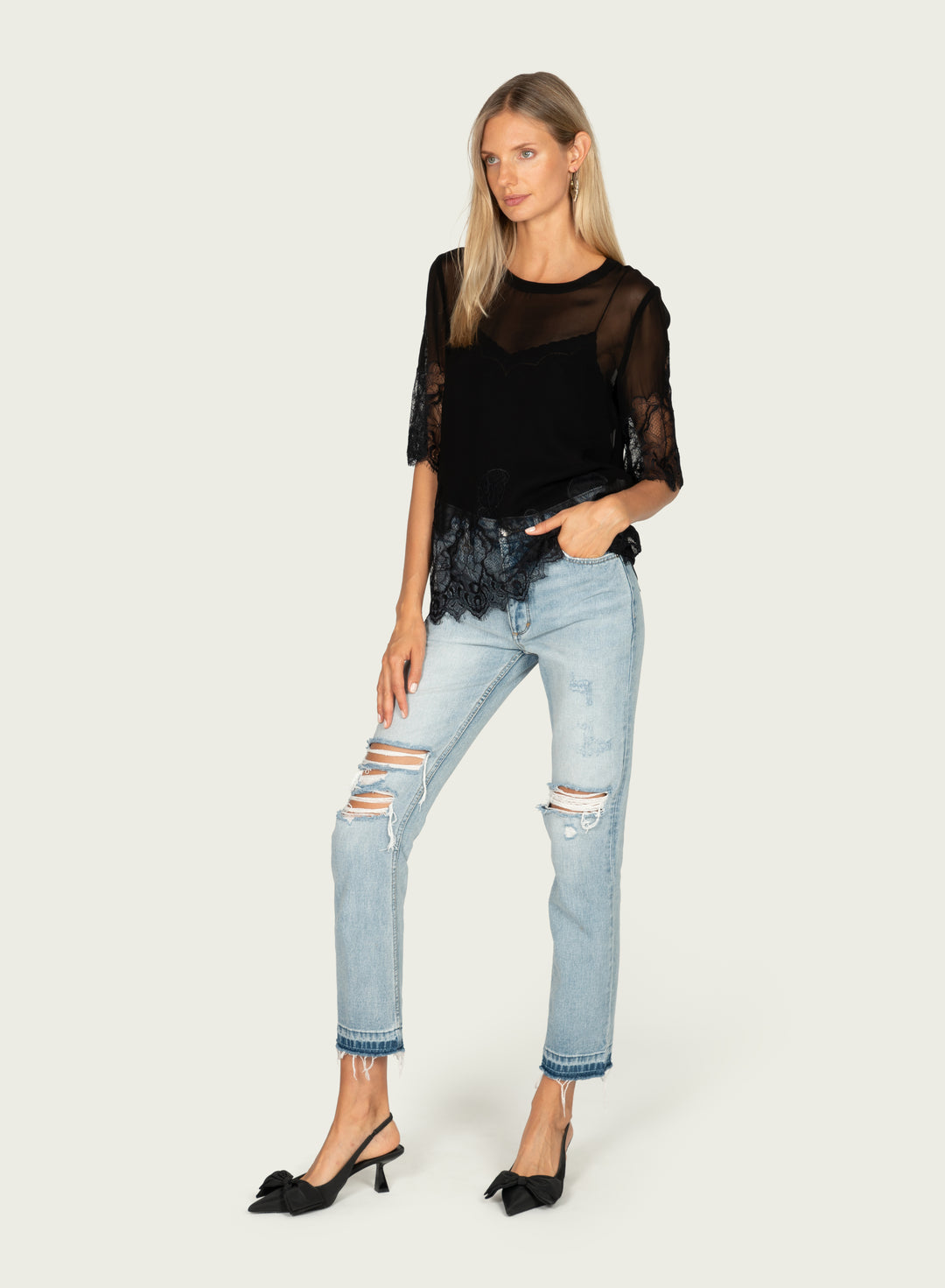 Linnea Top - 100% Silk Georgette with Lace