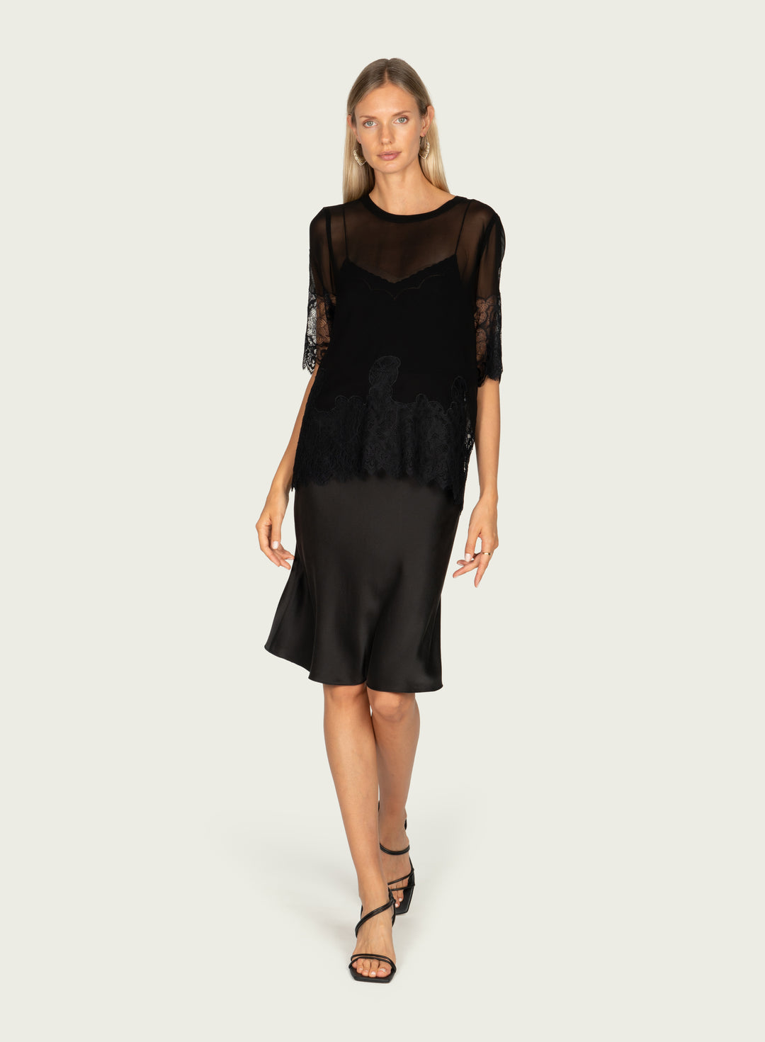 Linnea Top - 100% Silk Georgette with Lace
