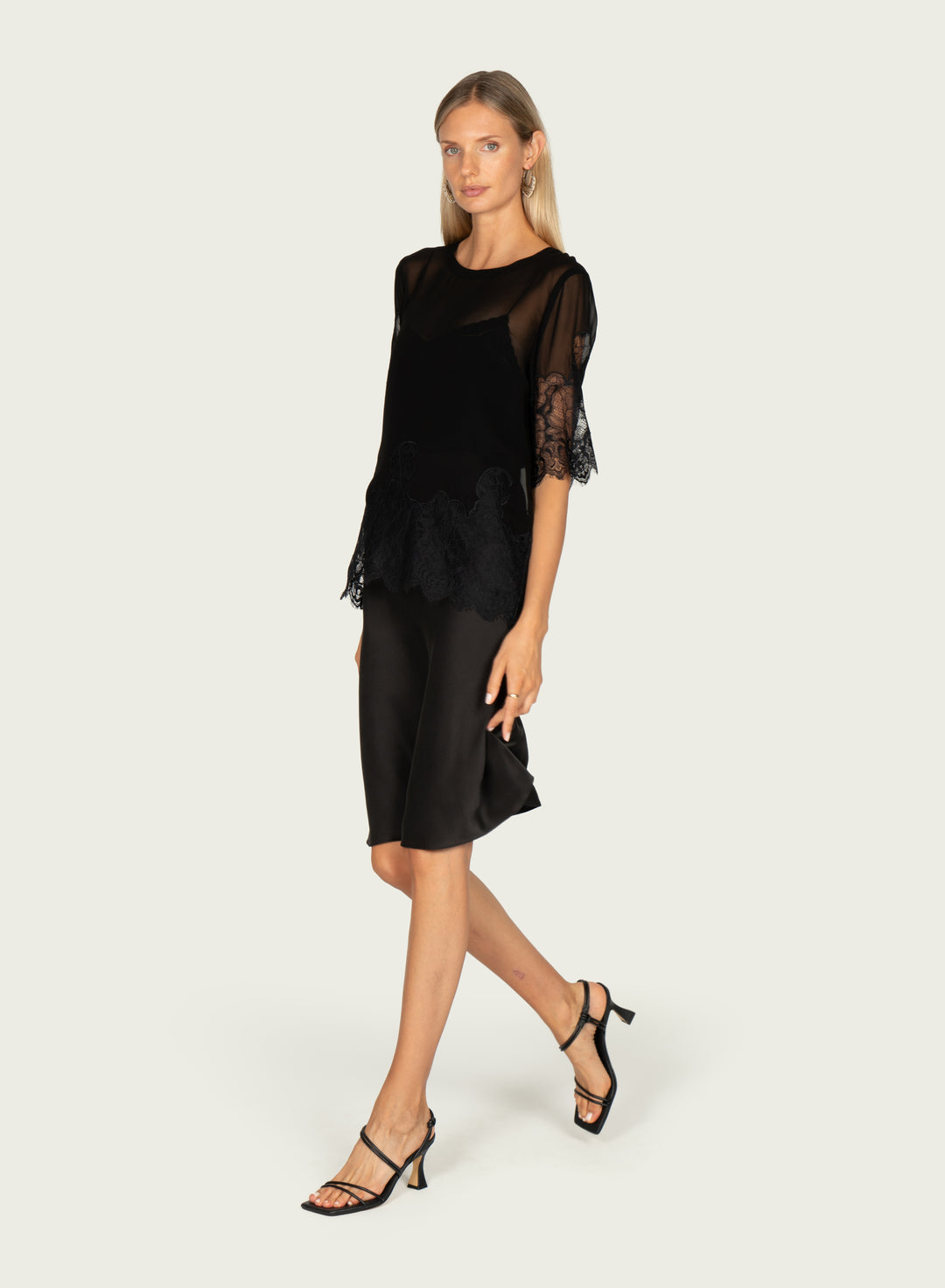 Linnea Top - 100% Silk Georgette with Lace