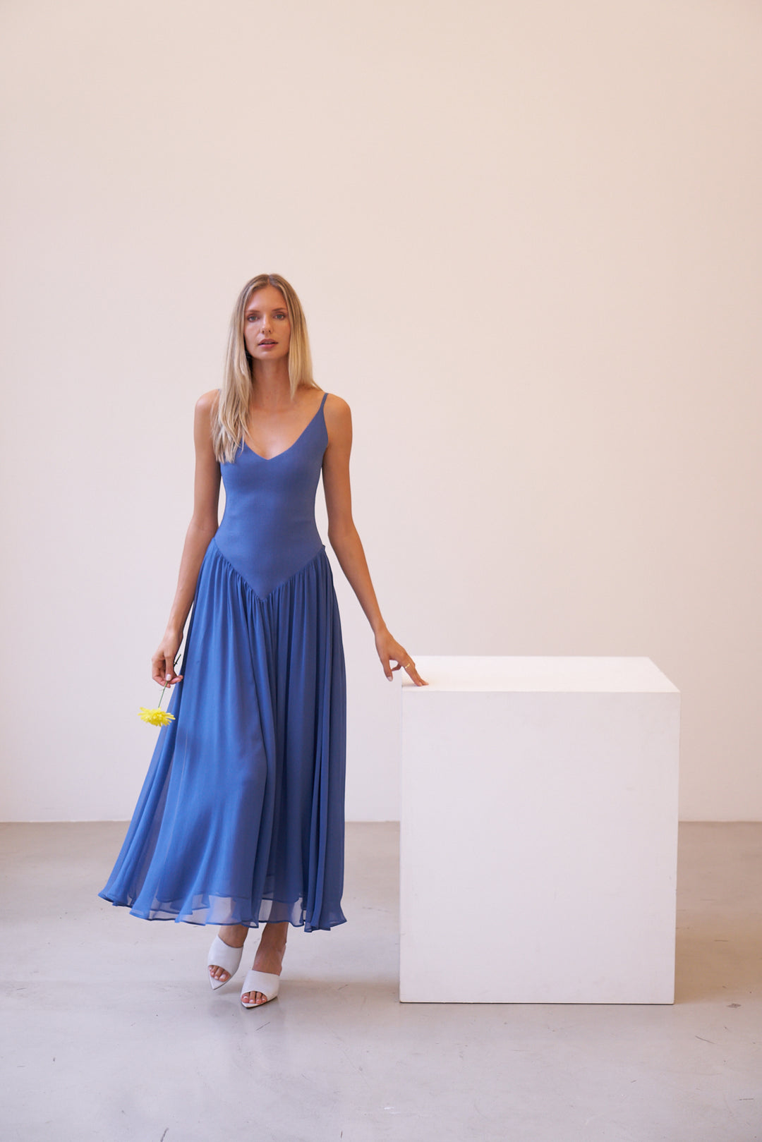 Azella Dress - Knit Rib with Silk Crinkle Chiffon