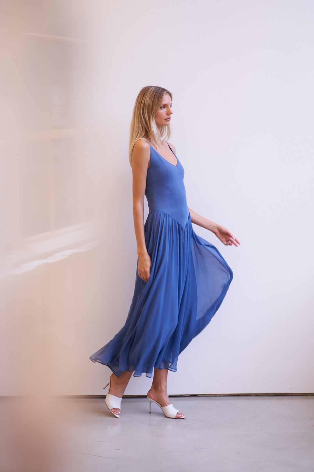 Azella Dress - Knit Rib with Silk Crinkle Chiffon