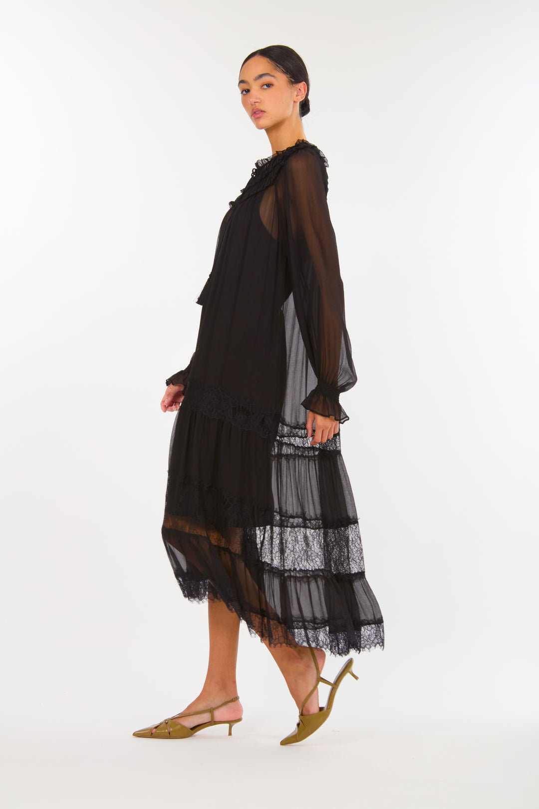 Bree Maxi Dress - 100% Silk Crinkle Chiffon with Lace
