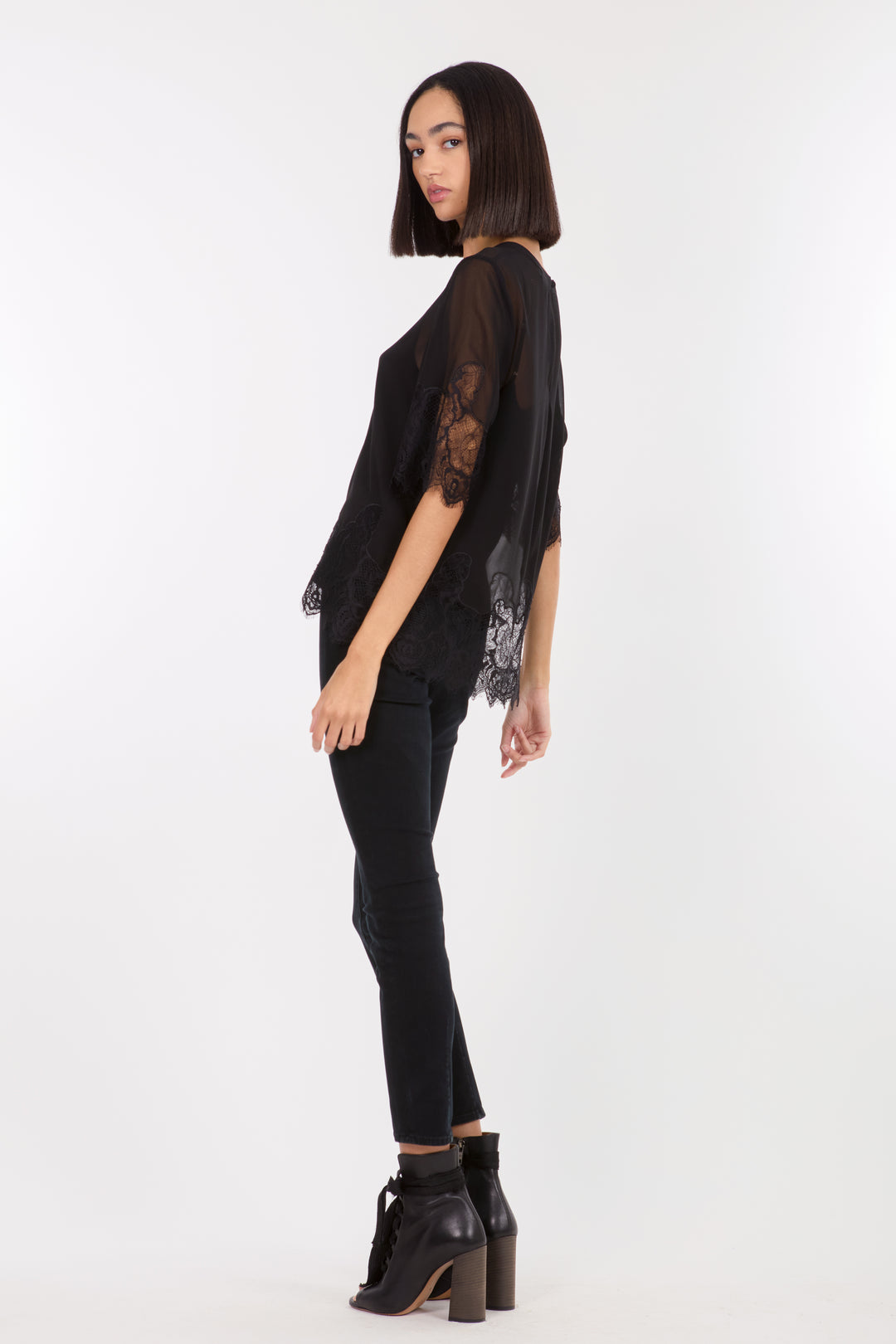 Linnea Top - 100% Organic Silk Crepe Georgette with Lace