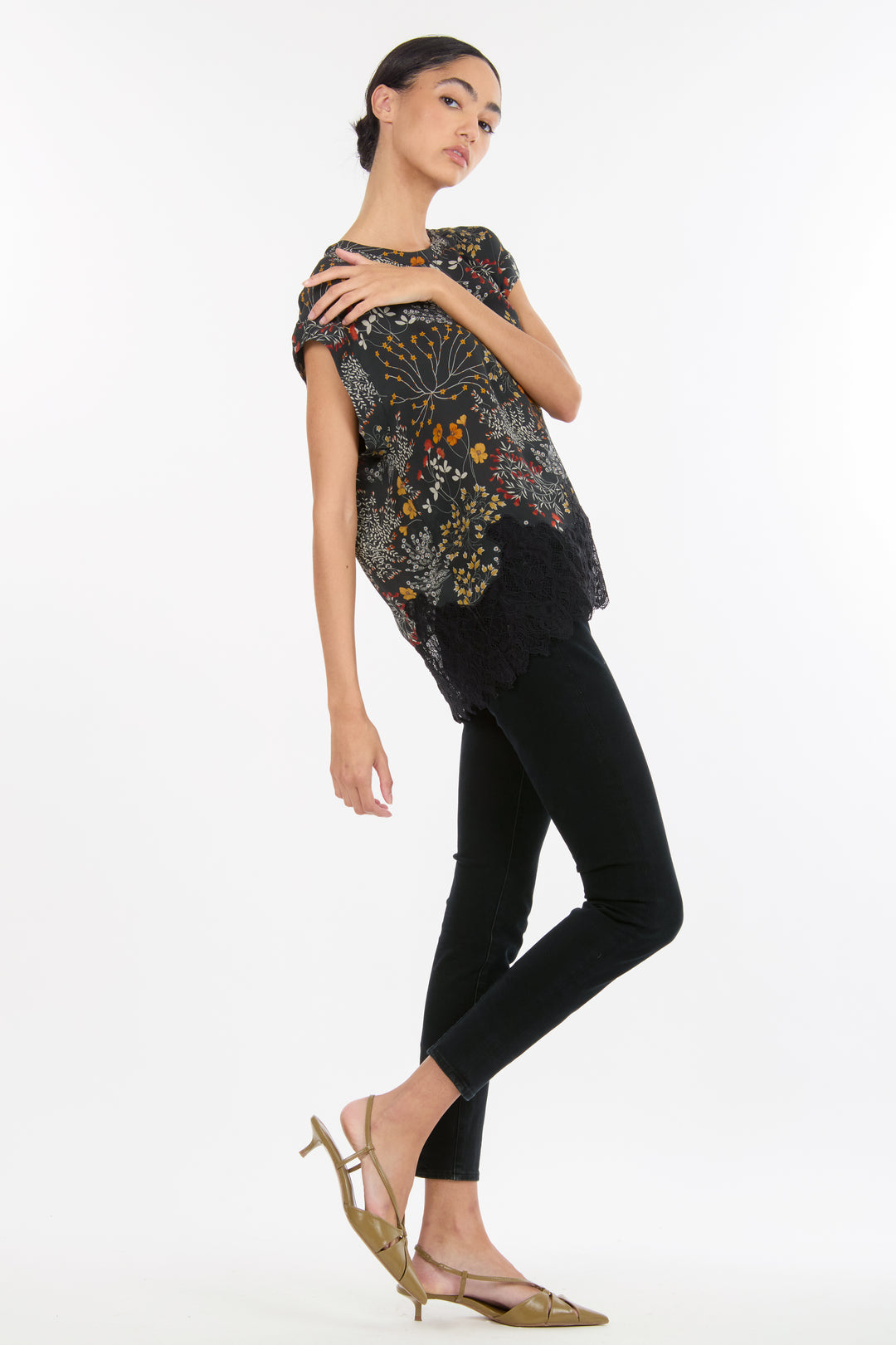 Nalani Top - Silk Double Georgette with Lace