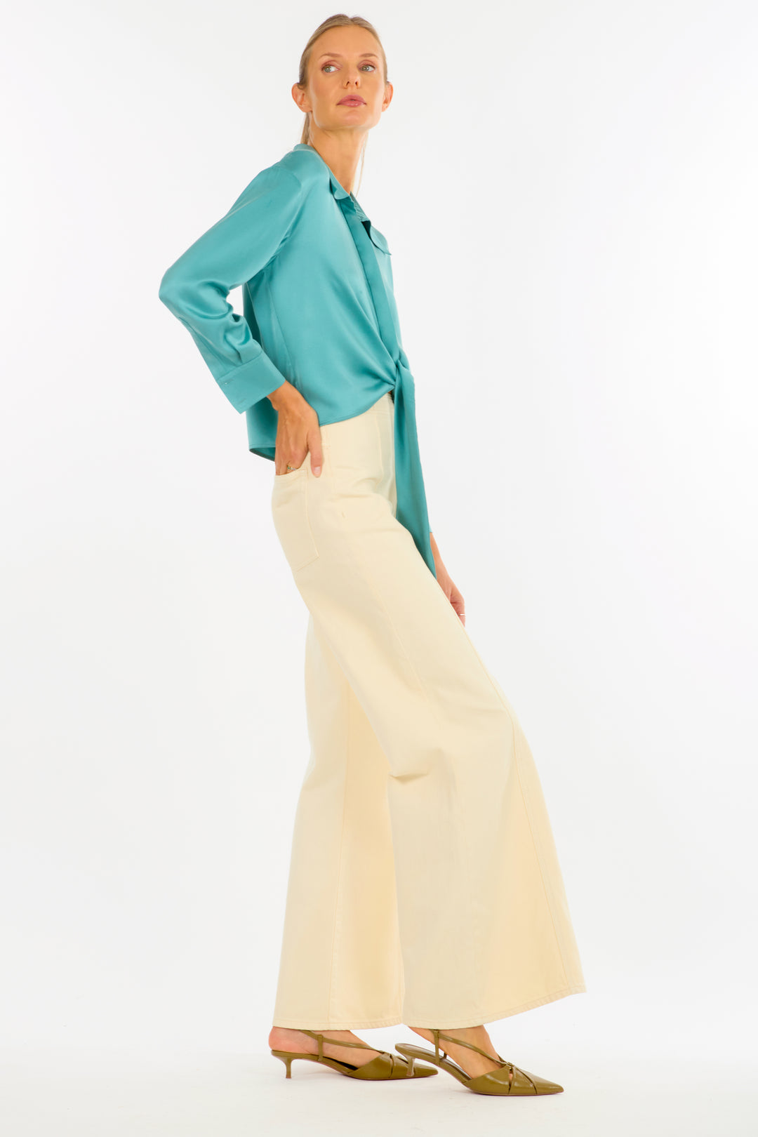 Rae Top - Cyan Green - 100% Silk