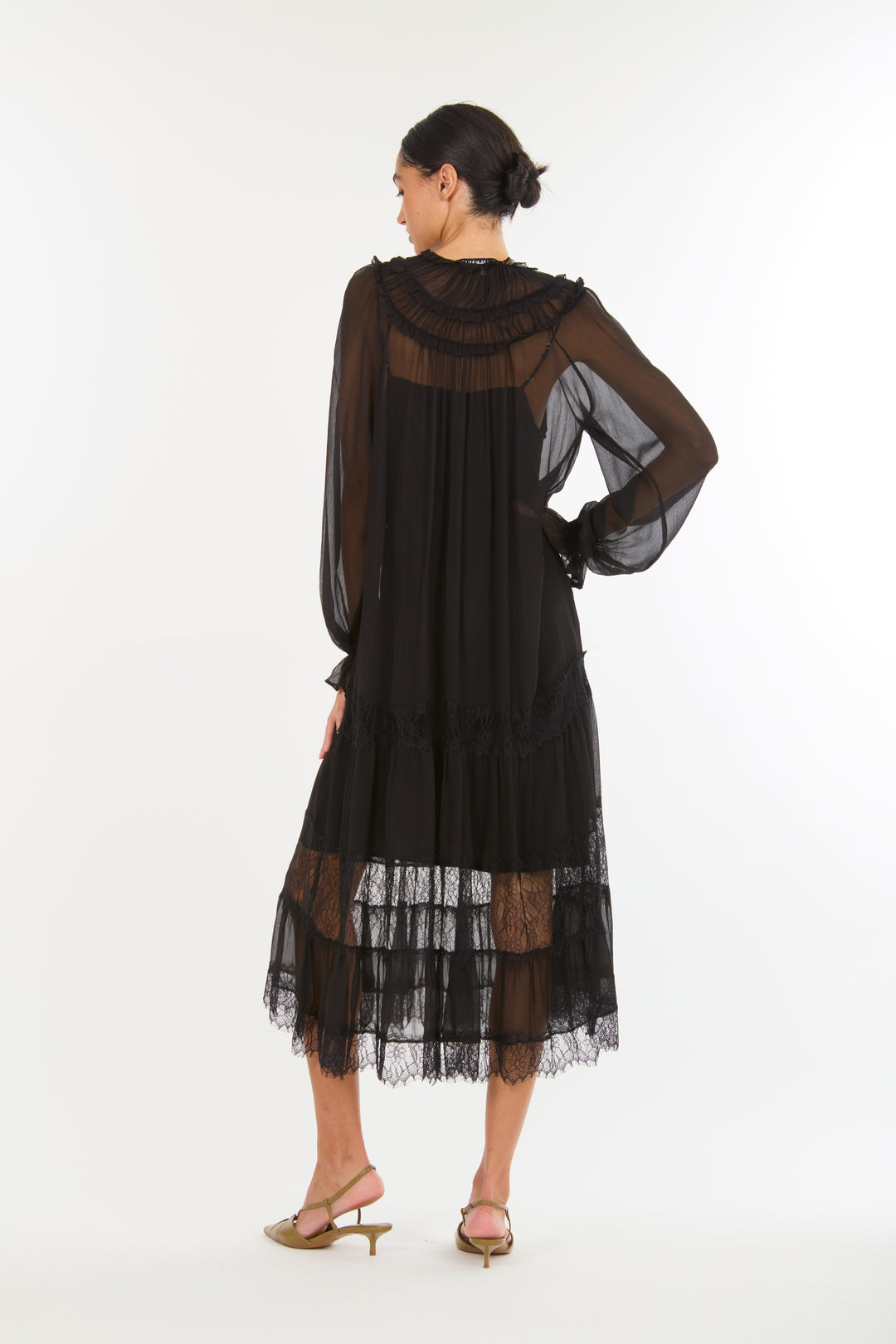 Bree Maxi Dress - 100% Silk Crinkle Chiffon with Lace