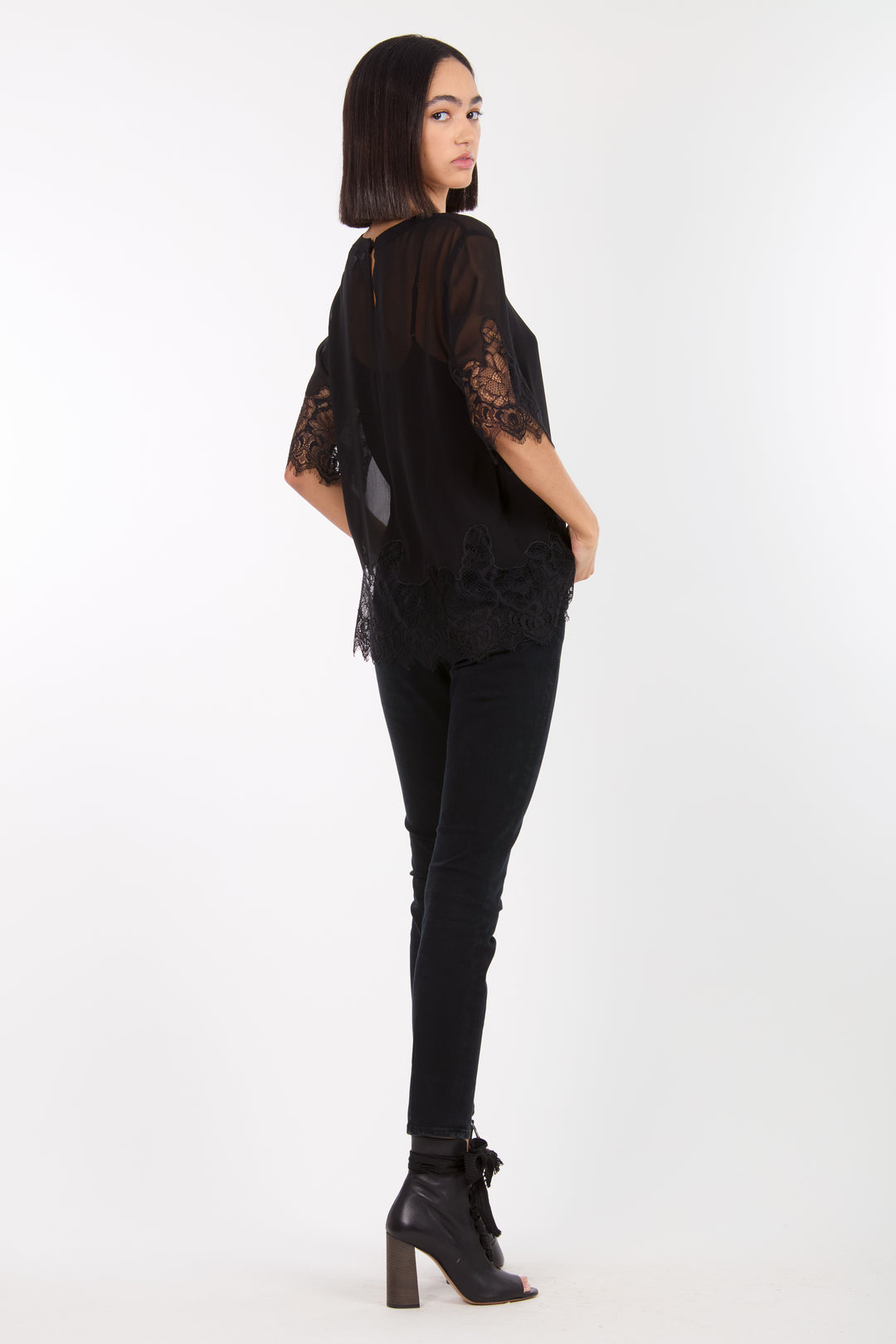 Linnea Top - 100% Organic Silk Crepe Georgette with Lace