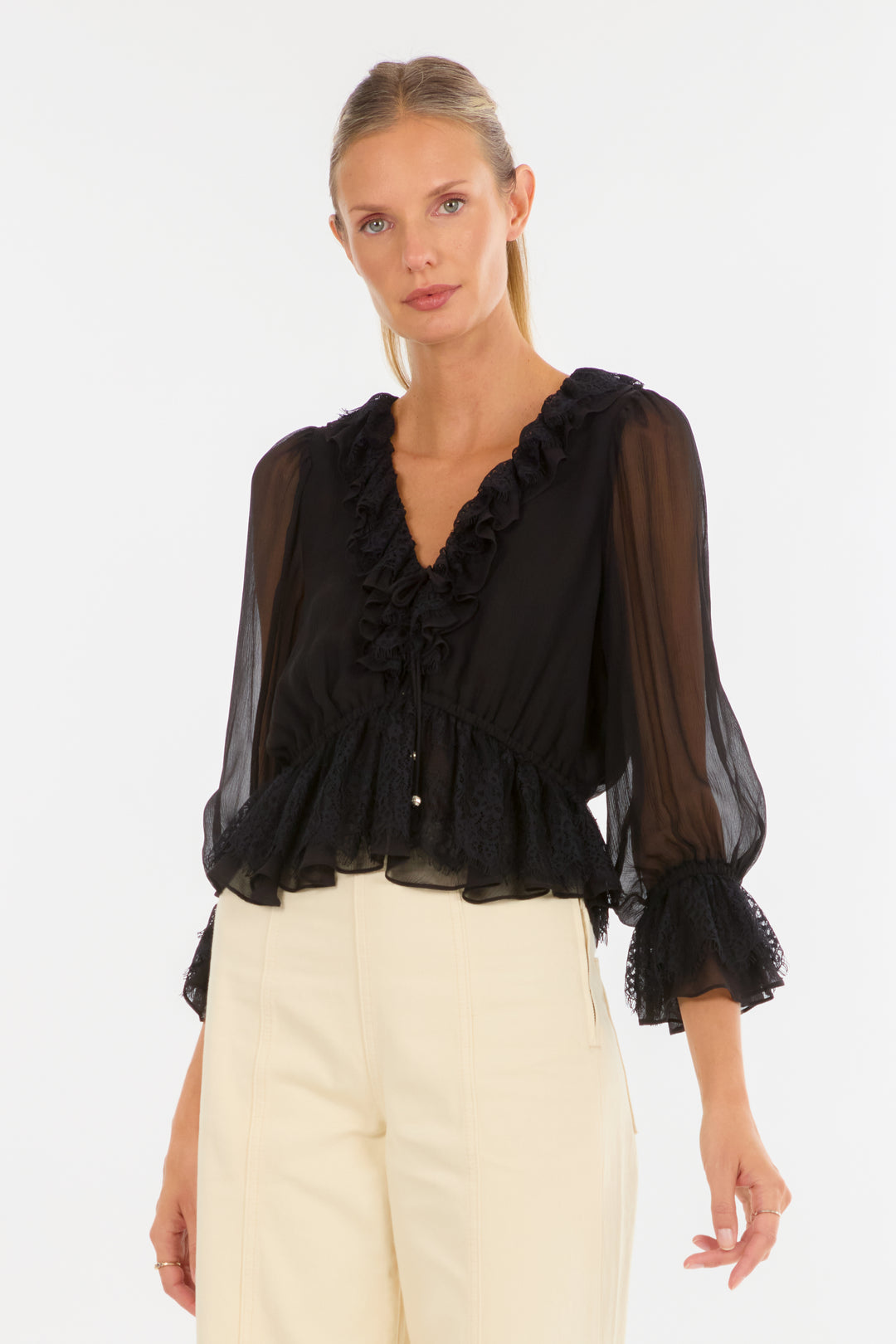 Milana Top - 100% Organic Silk Chiffon with Lace