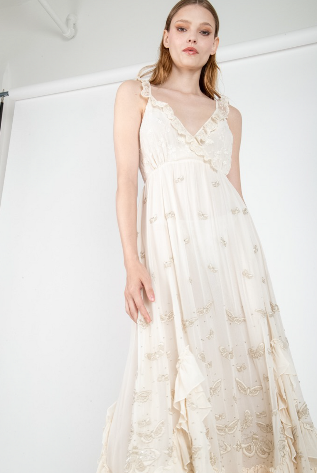 Celine Dress - Viscose Georgette Delicate Beading and Embroidery