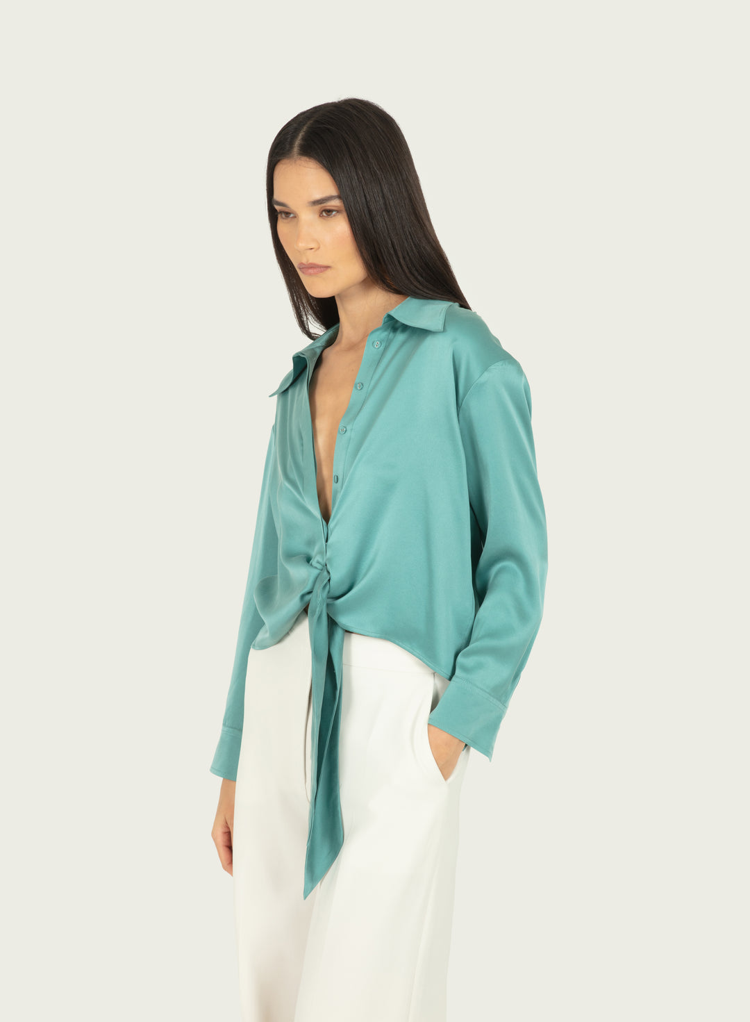Rae Top - Cyan Green - 100% Silk