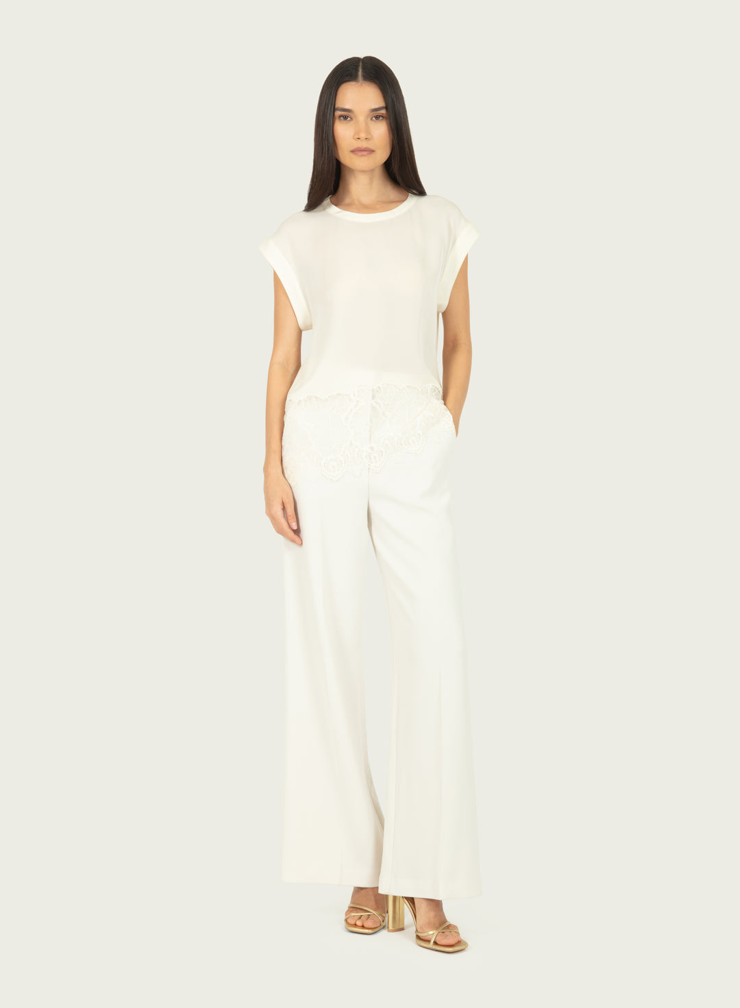 Evrin Top - Butter Creme - Silk Double Georgette with Lace