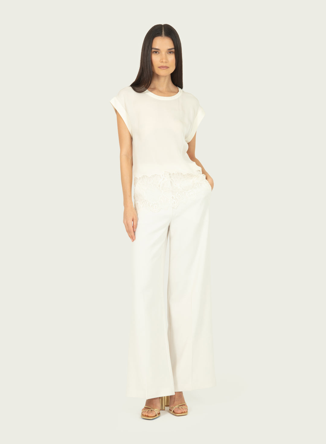 Evrin Top - Butter Creme - Silk Double Georgette with Lace