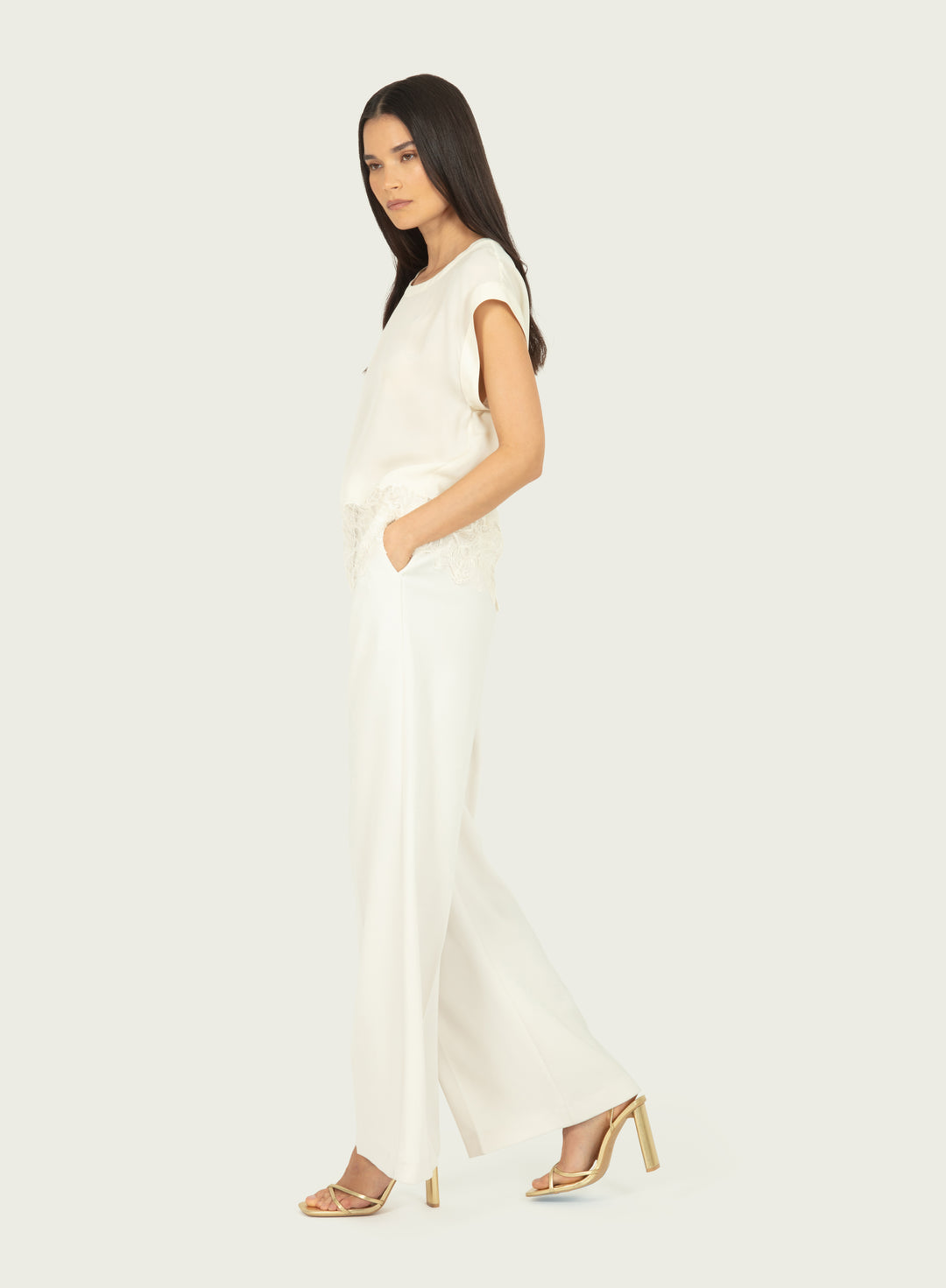 Evrin Top - Butter Creme - Silk Double Georgette with Lace