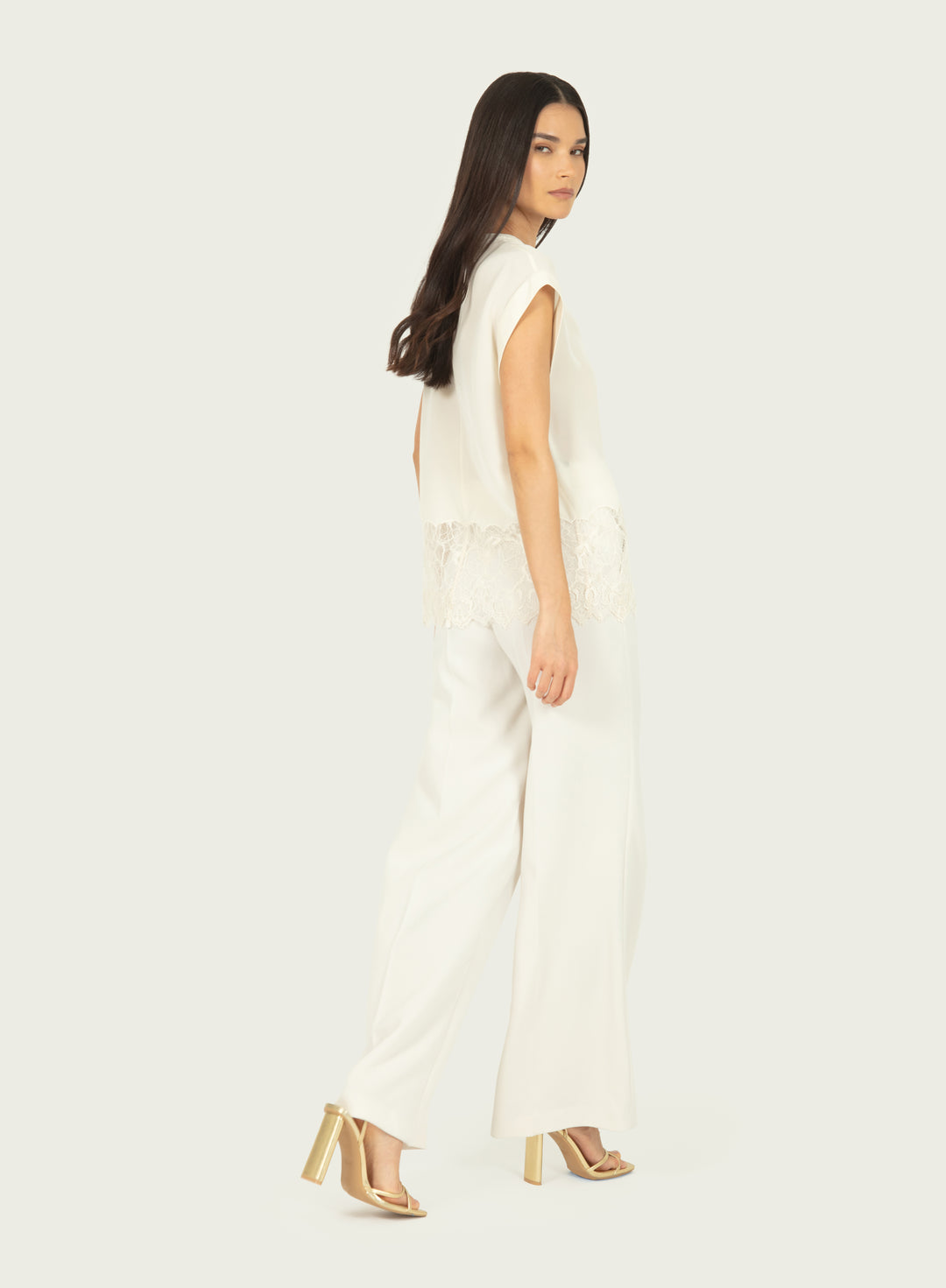Evrin Top - Butter Creme - Silk Double Georgette with Lace