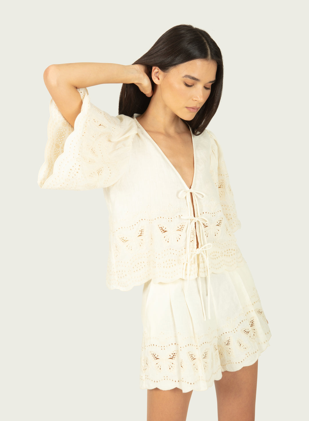 Floria Top - Cotton Linen with Embroidery