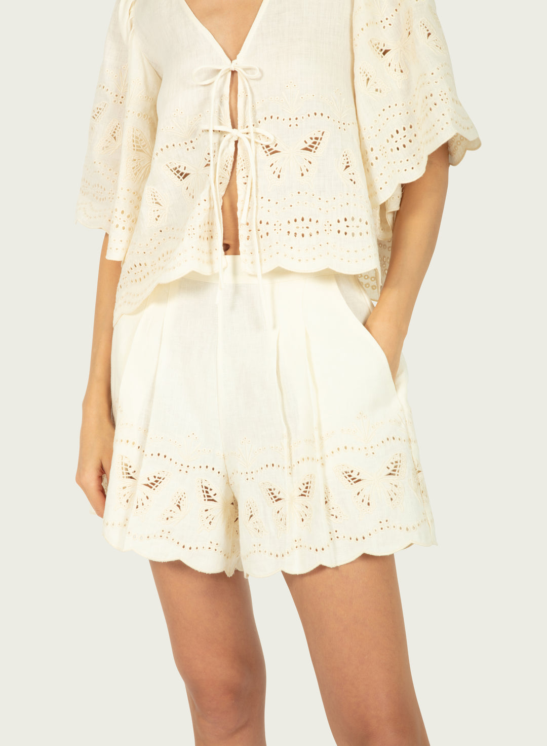 Julie Shorts - Cotton Linen with Embroidery