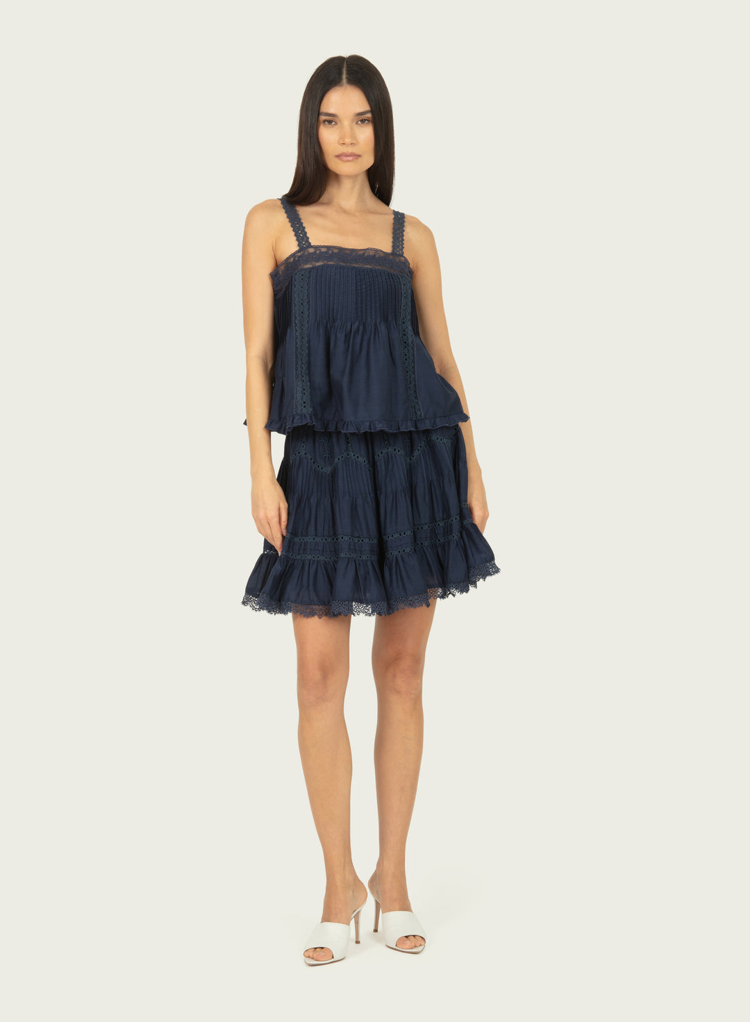 Audrey Top - Navy - Cotton Silk with Lace