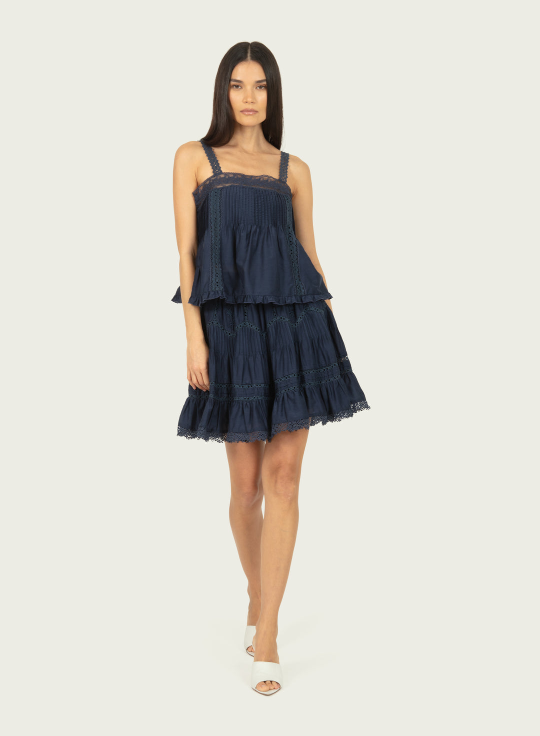 Audrey Top - Navy - Cotton Silk with Lace