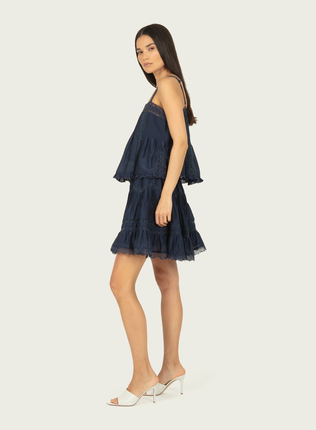 Audrey Top - Navy - Cotton Silk with Lace