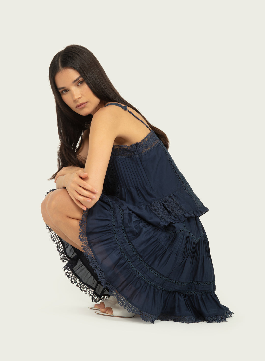 Audrey Top - Navy - Cotton Silk with Lace