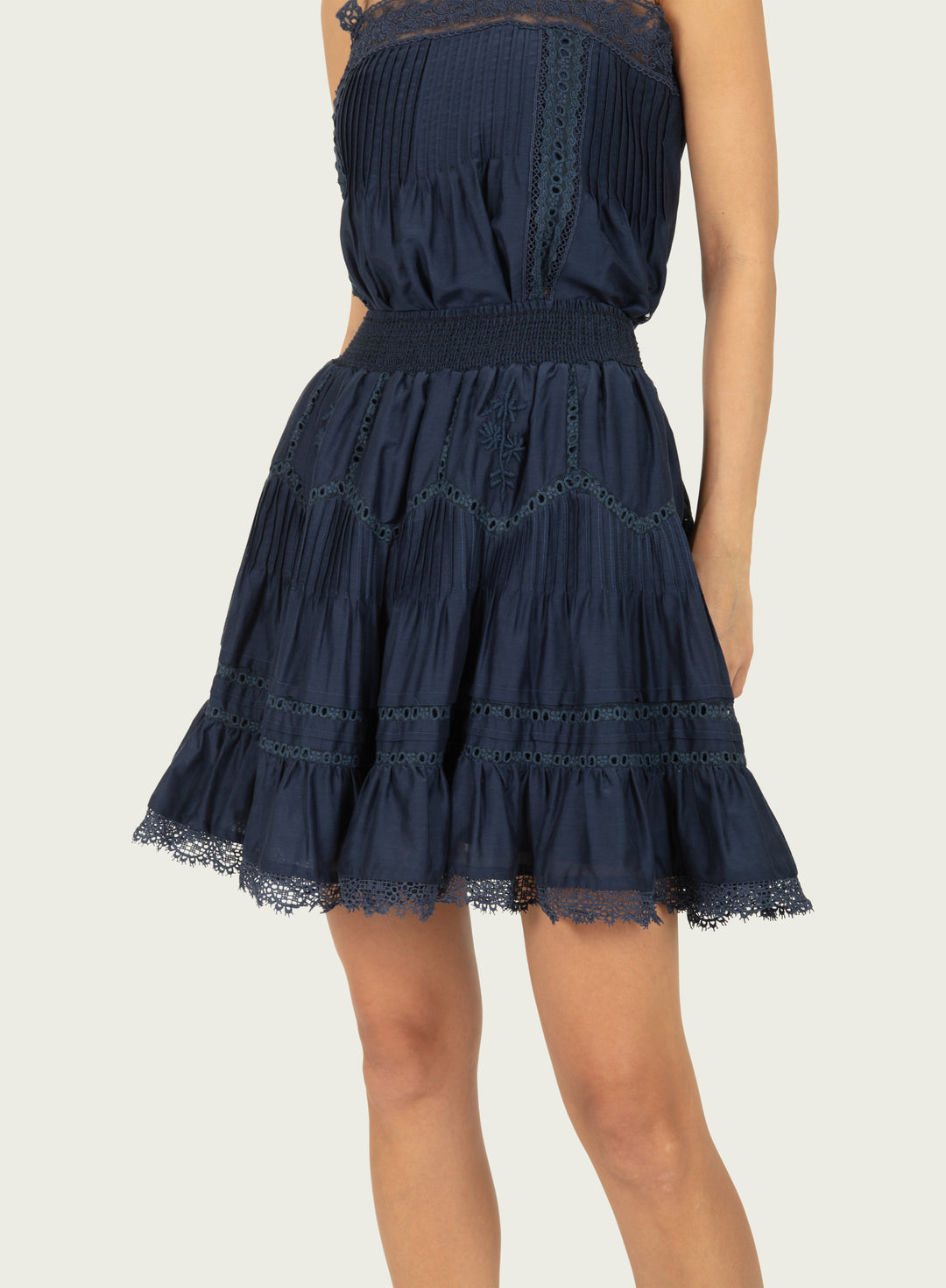 Audrey Skirt - Navy - Cotton Silk with Lace