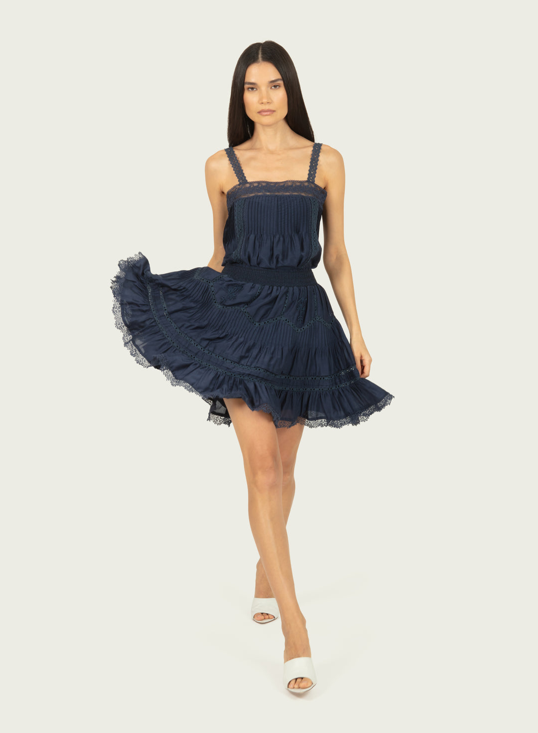 Audrey Skirt - Navy - Cotton Silk with Lace