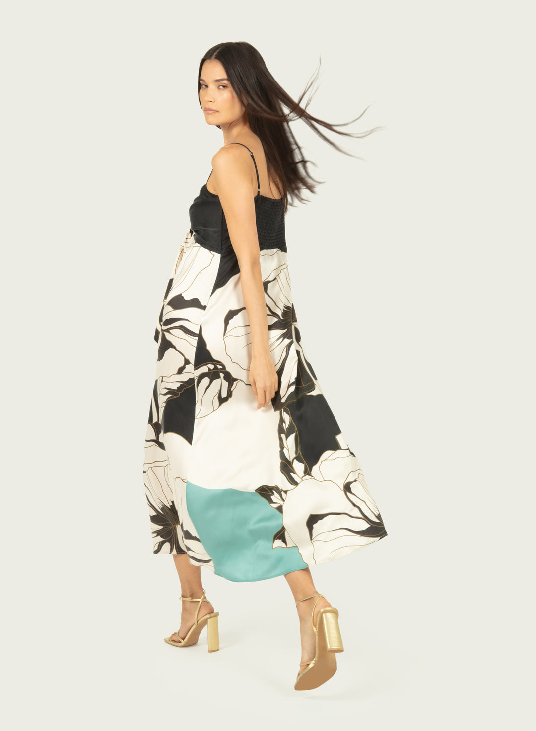 Ceres Maxi Dress - Cyan Green Abstract Floral - 100% Silk