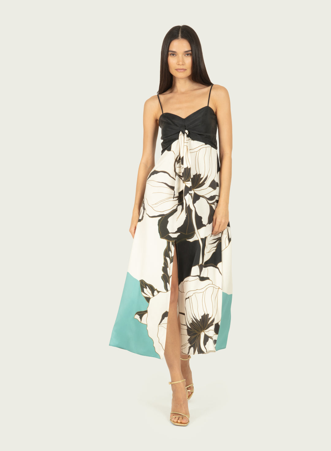 Ceres Maxi Dress - Cyan Green Abstract Floral - 100% Silk