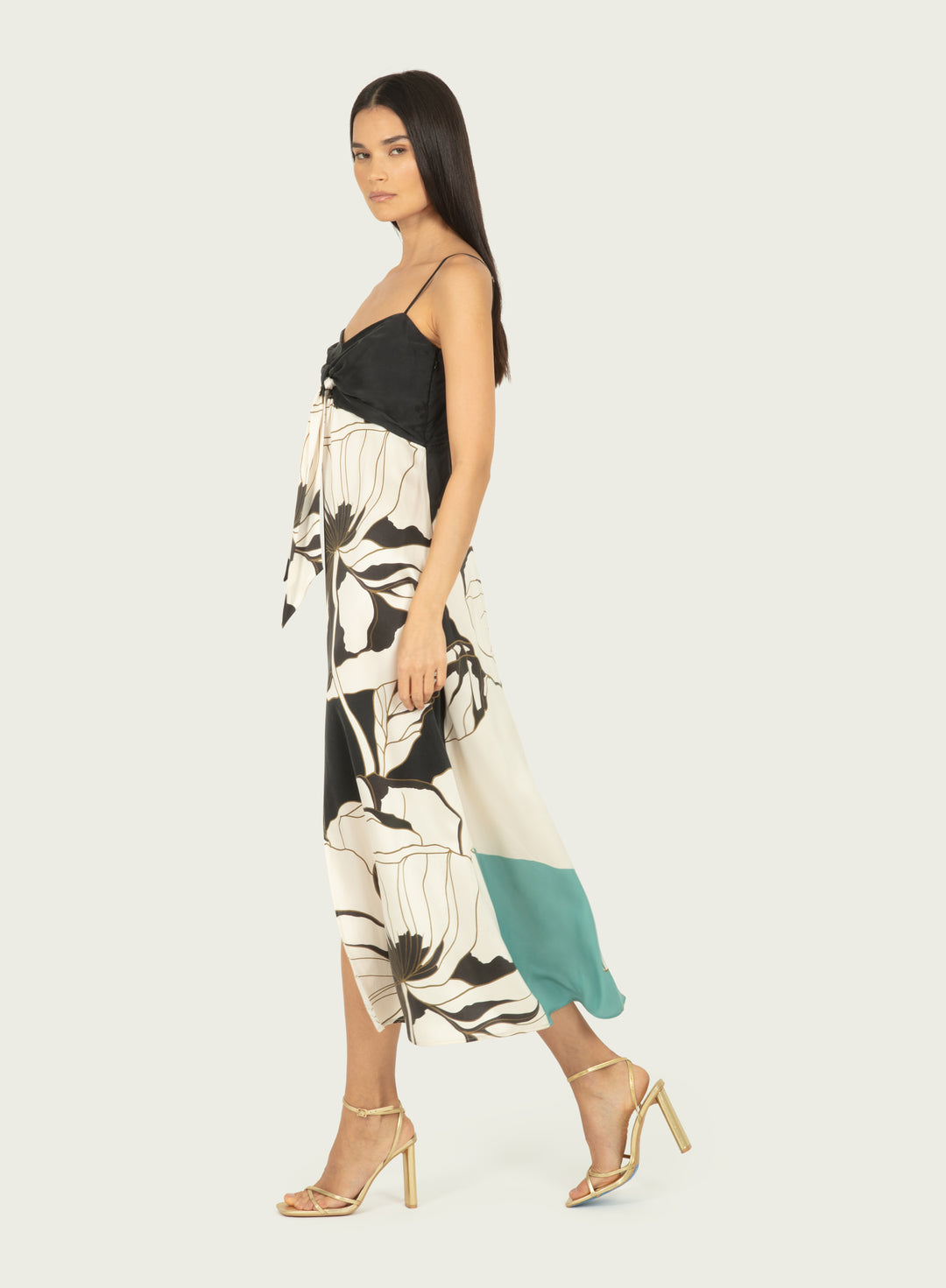 Ceres Maxi Dress - Cyan Green Abstract Floral - 100% Silk