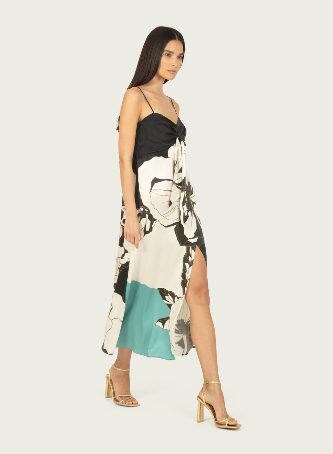 Ceres Maxi Dress - Cyan Green Abstract Floral - 100% Silk