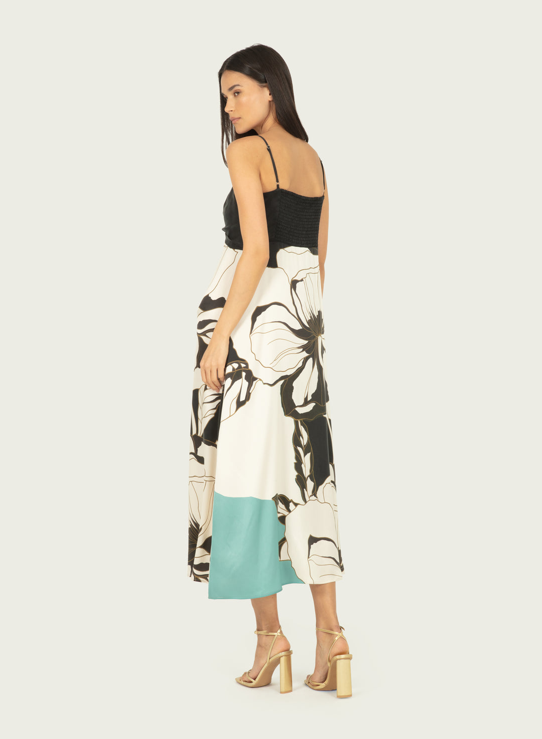 Ceres Maxi Dress - Cyan Green Abstract Floral - 100% Silk