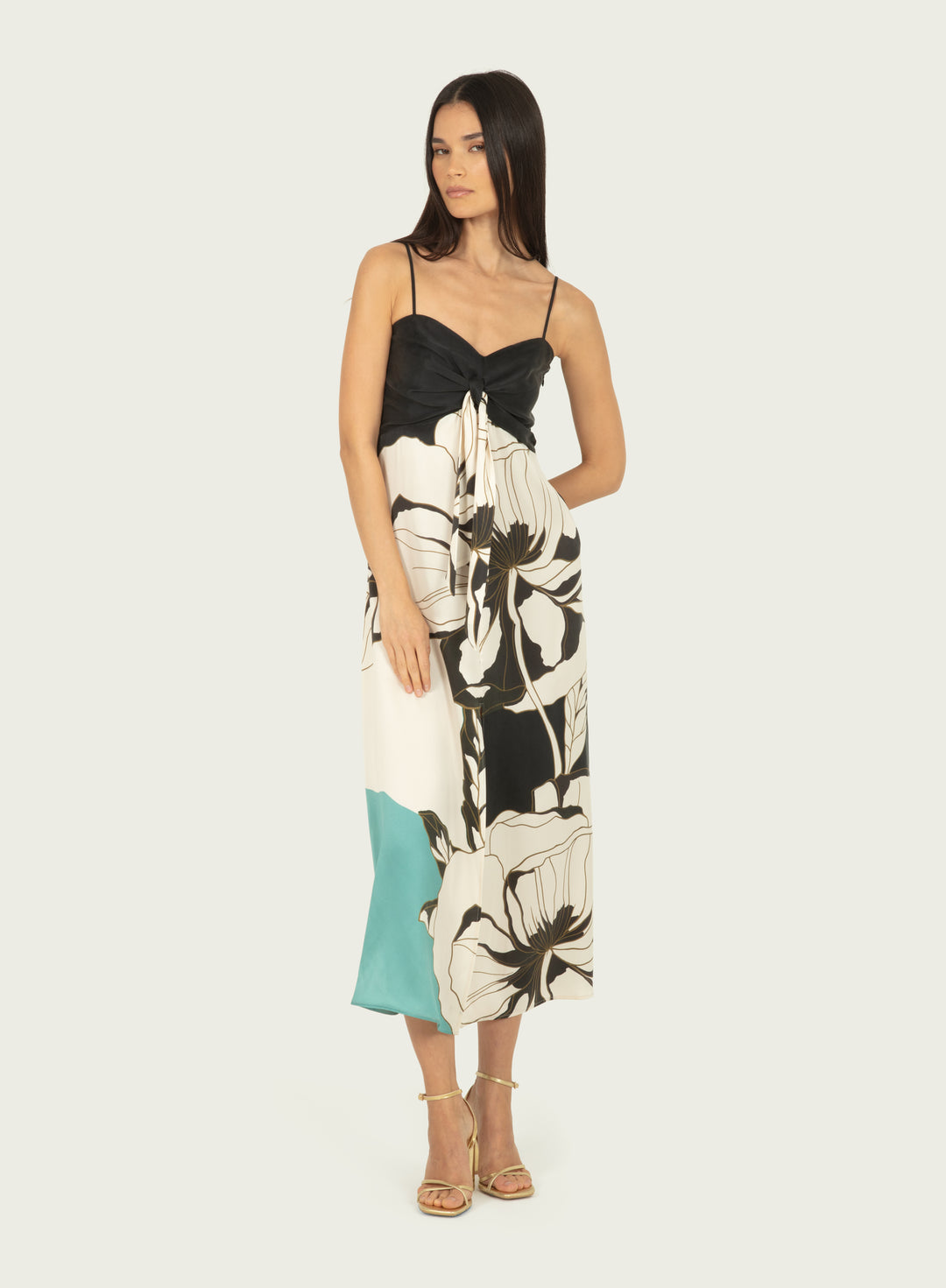 Ceres Maxi Dress - Cyan Green Abstract Floral - 100% Silk