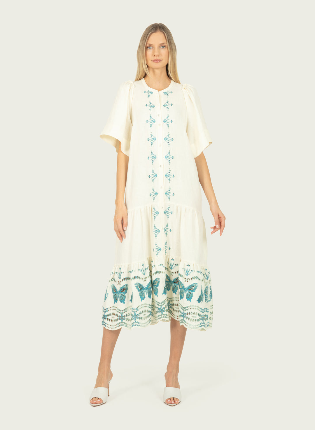 Marcella Dress - Cotton Linen with Embroidery