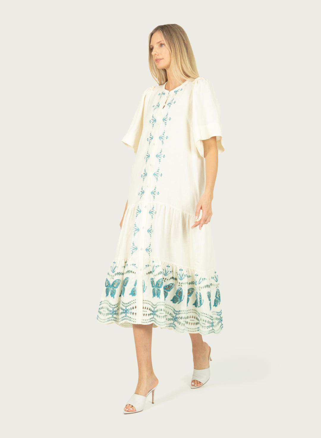 Marcella Dress - Cotton Linen with Embroidery