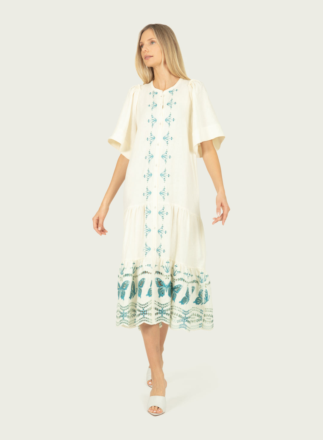 Marcella Dress - Cotton Linen with Embroidery