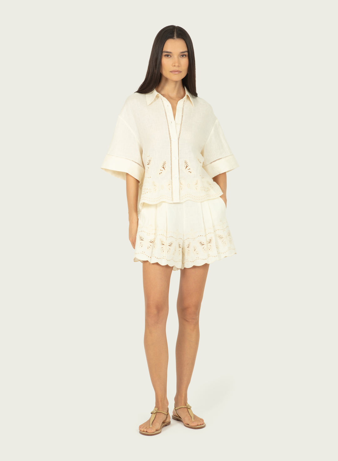 Marlene Top - Cotton Linen with Embroidery
