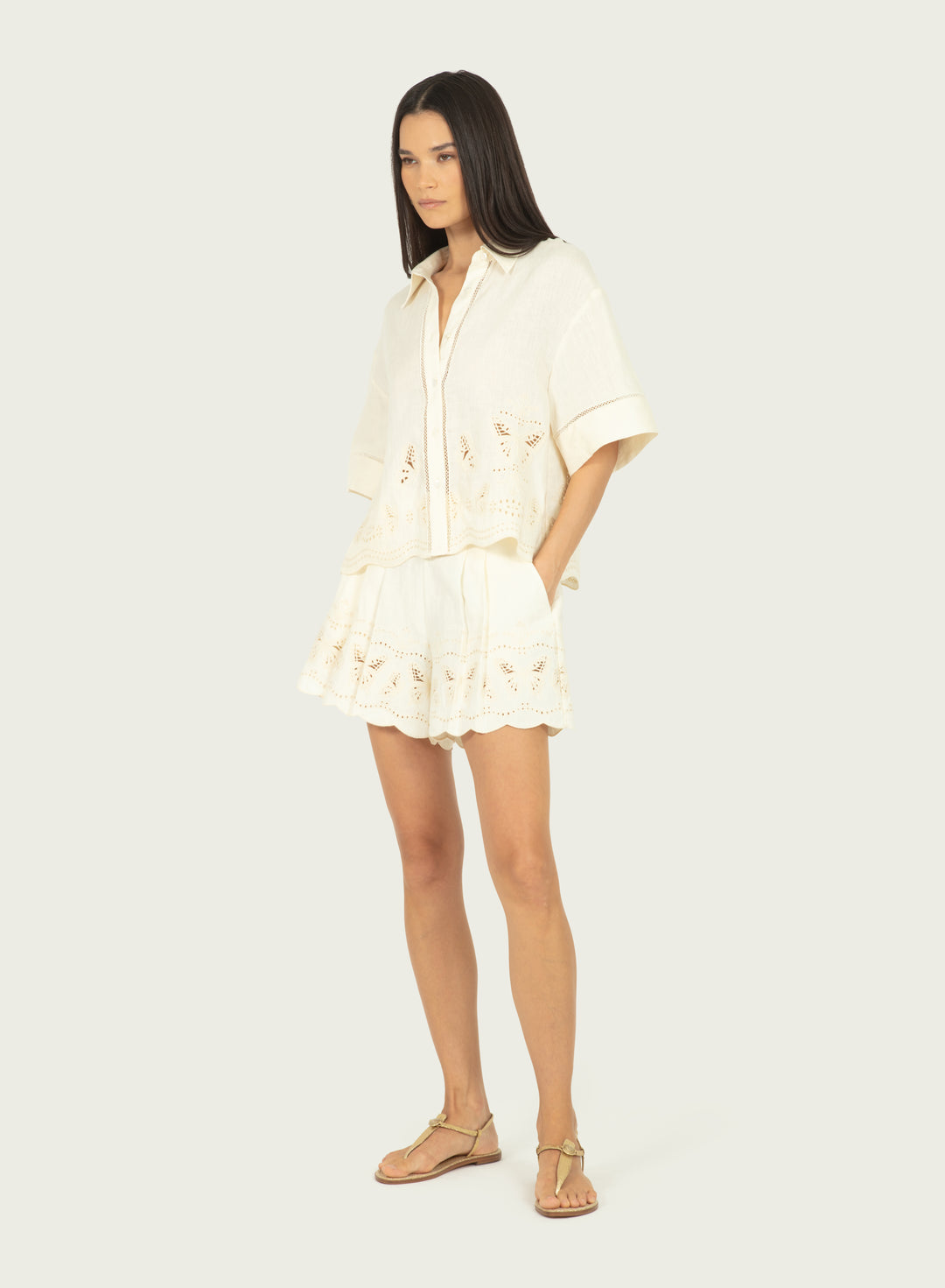 Marlene Top - Cotton Linen with Embroidery