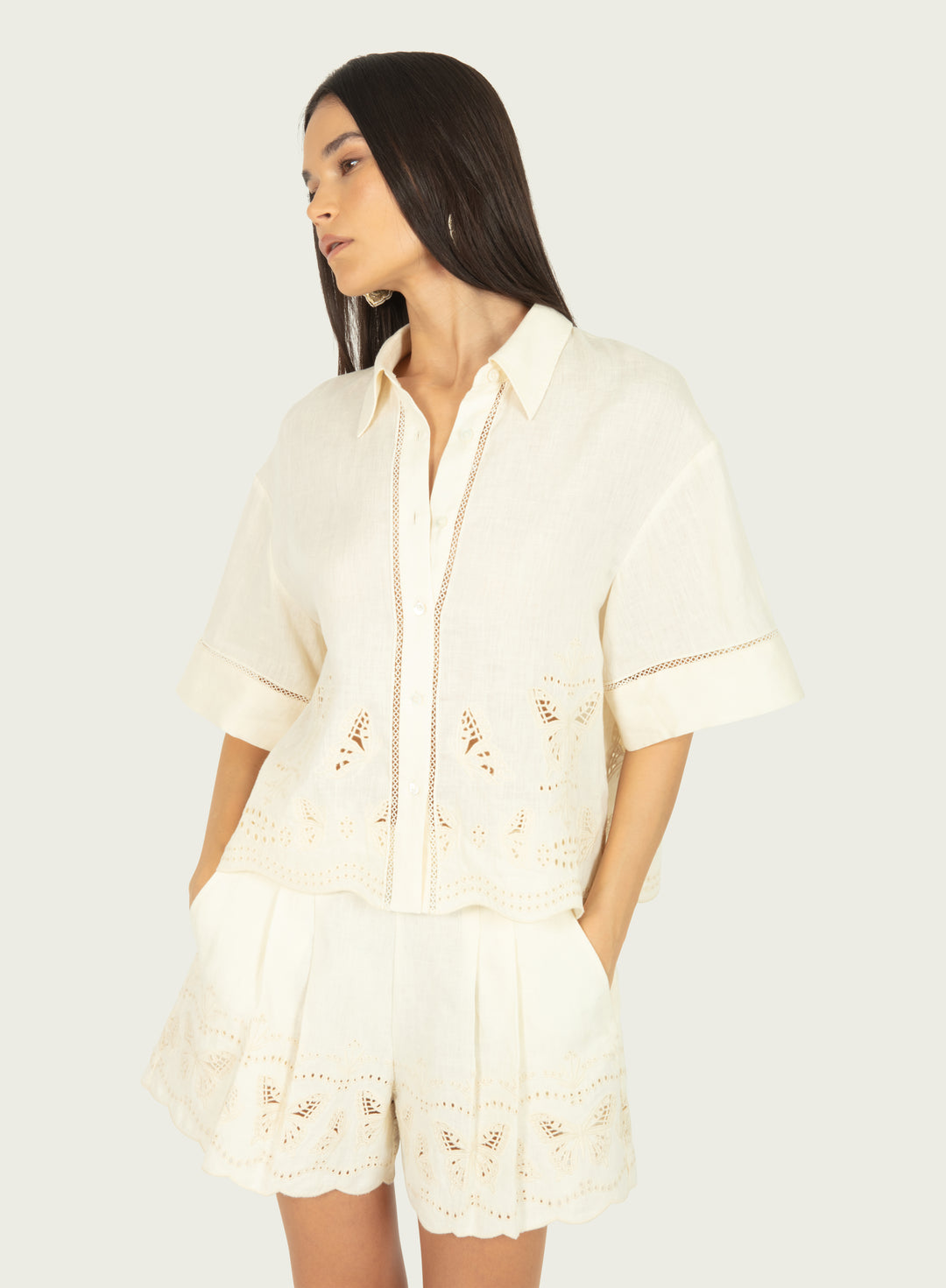 Marlene Top - Cotton Linen with Embroidery