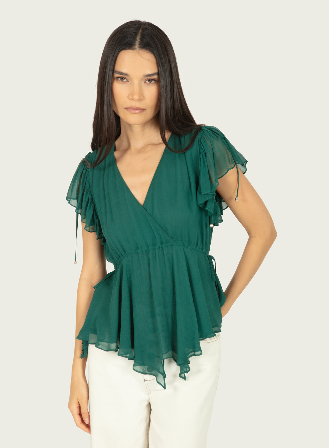 Thea Top - Persian Green - 100% Silk Crinkle Chiffon