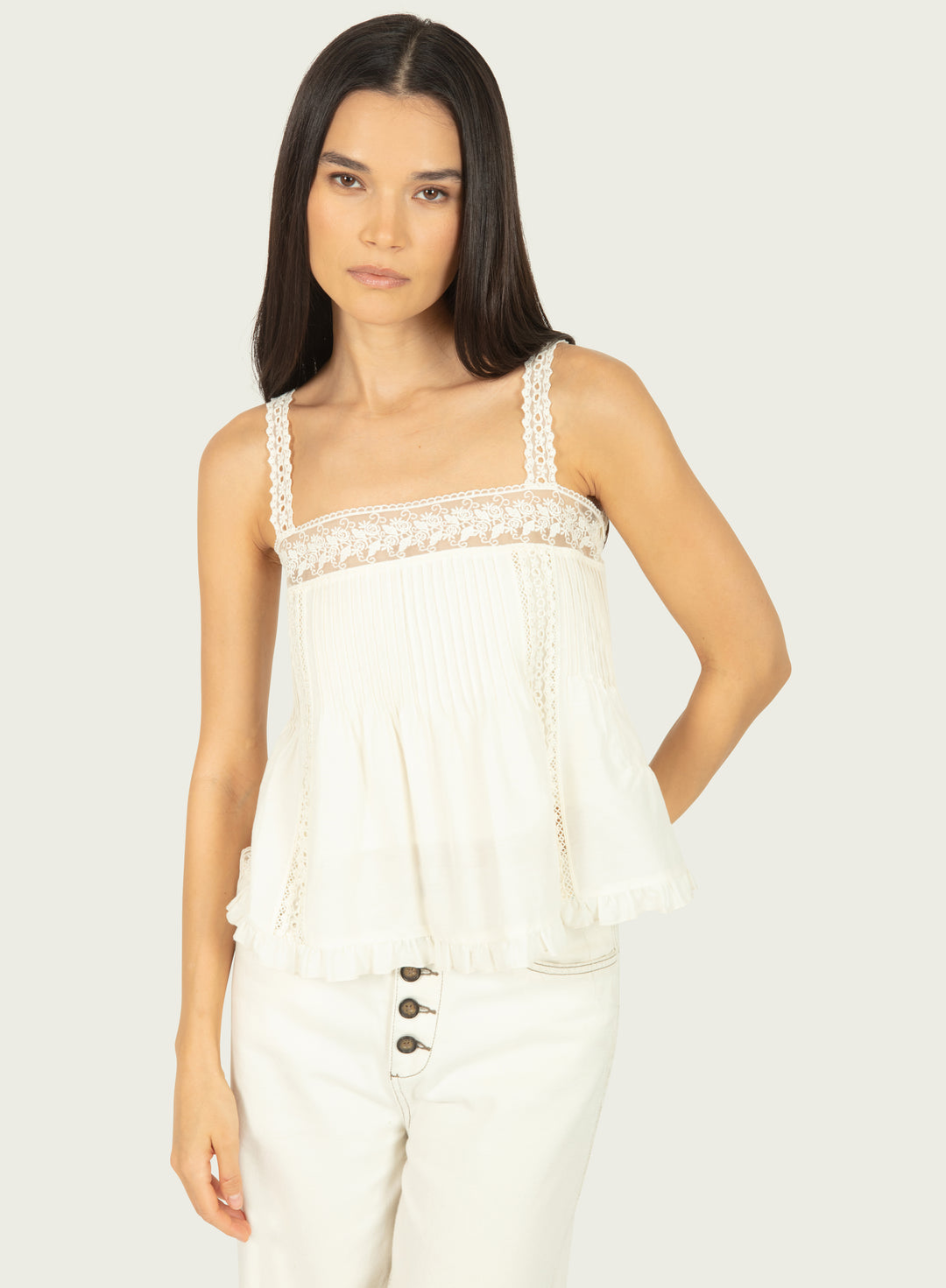 Audrey Top - Antique Creme - Cotton Silk with Lace